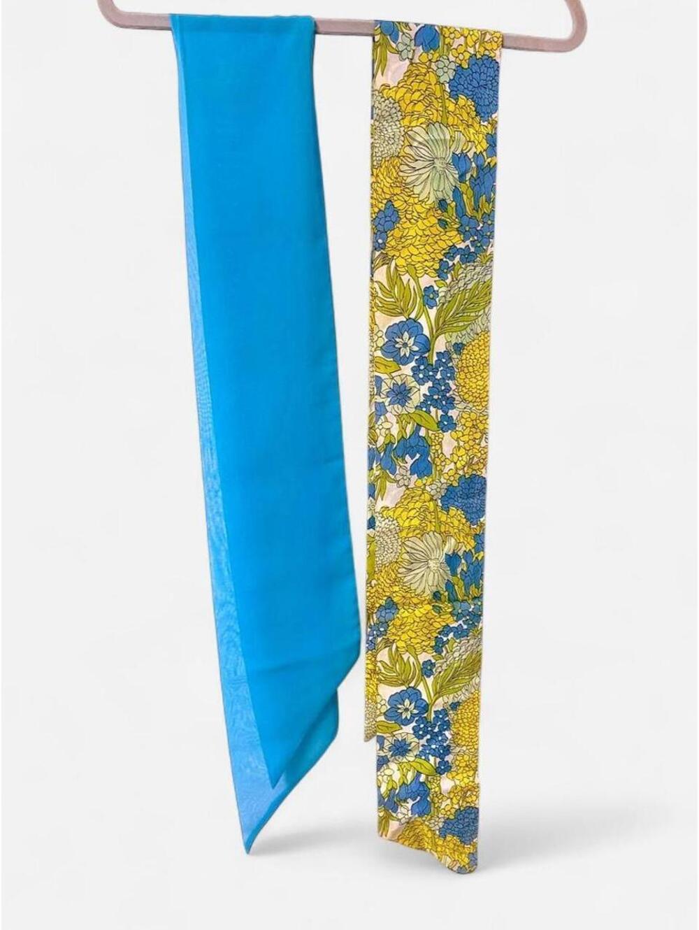 Vintage Solid Blue and Blue and Yellow Scarves